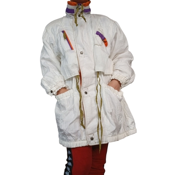 Vintage Pizazz White Utility Jacket Purple Orange Accents 80s 90s Retro  Small - Picture 3 of 4